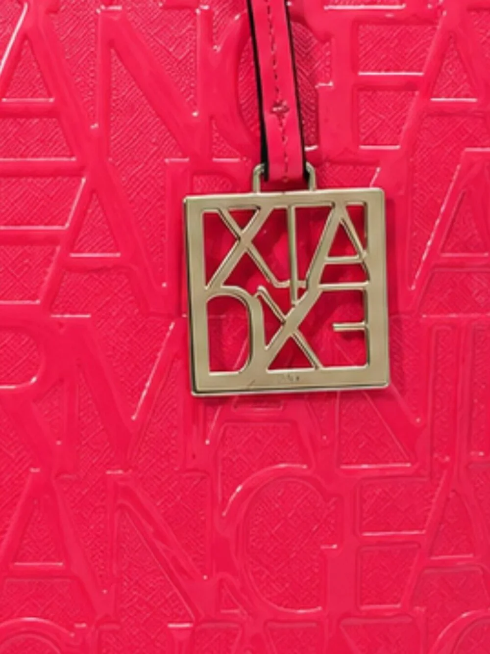 Armani Exchange Pink Embossed Logo Patent Leather Tote Bag Zip Top A|X